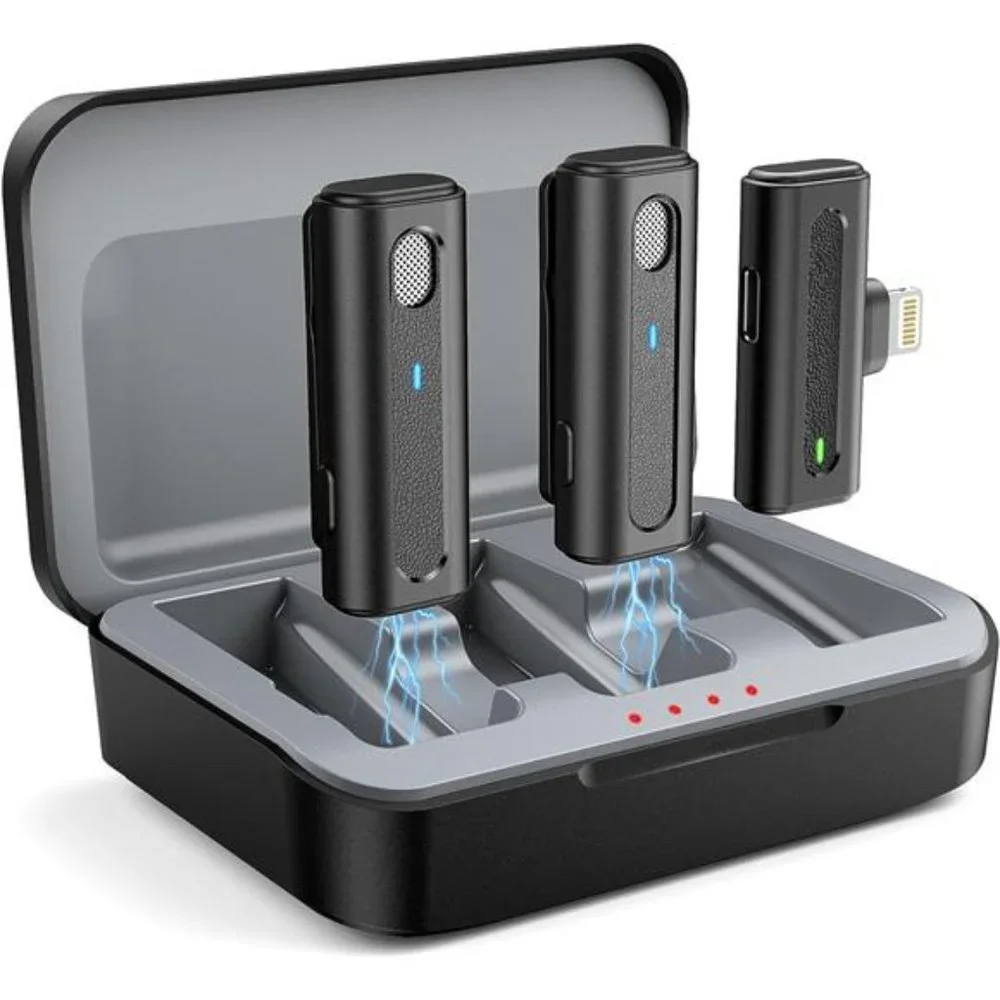 Wireless Lavalier Microphone,2 Pack, Microphone for iPhone with Charging Case